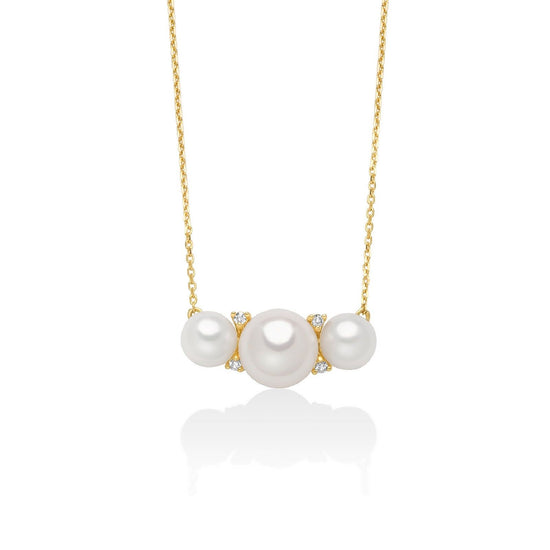 Collana donna Miluna Perle 375 oro giallo diamanti 0,0192ct e tre perle PCL6518X-1