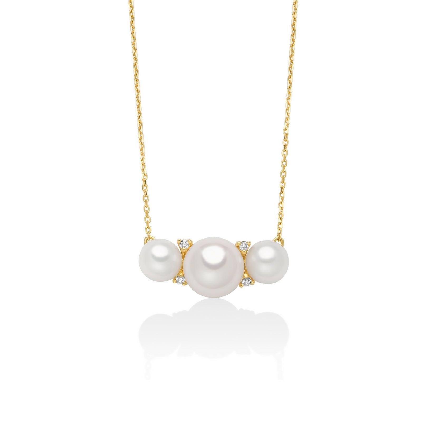 Collana donna Miluna Perle 375 oro giallo diamanti 0,0192ct e tre perle PCL6518X-1