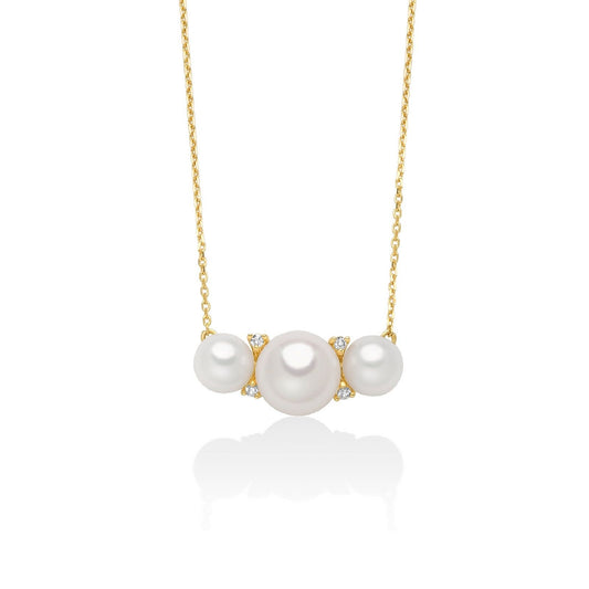 Collana donna Miluna Perle 375 oro giallo diamanti 0,0192ct e tre perle PCL6518X-1