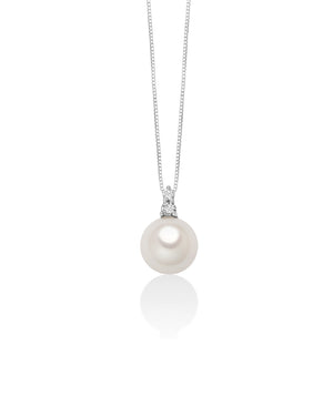 Collana con pendente da donna Miluna Collier di Perle in oro bianco 18kt con due diamanti 0,06 e perla di 8/8,5 PCL6533