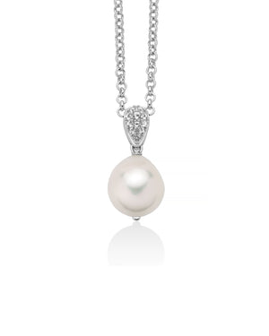Collana con pendente da donna Miluna Giochi di Perle in argento 925 con 11 topazi bianchi 0,28ct e una perla 12/14 PCL6537B