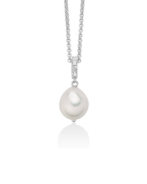 Collana con pendente da donna Miluna Giochi di Perle in argento 925 con 4 topazi bianchi 0,16ct e una perla 12/14 PCL6538B