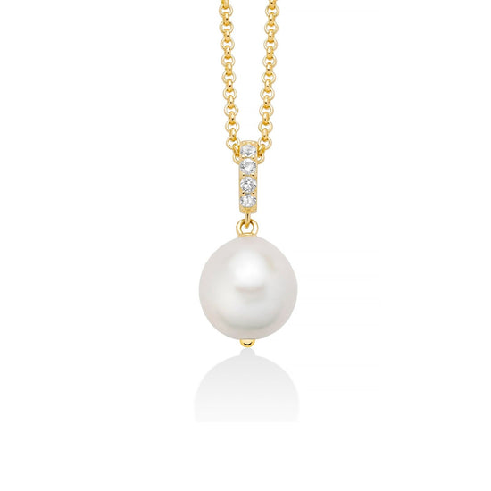 Collana donna Miluna Giochi di Perle argento dorato topazi bianchi 0,16ct perla 12/16 PCL6538G-1