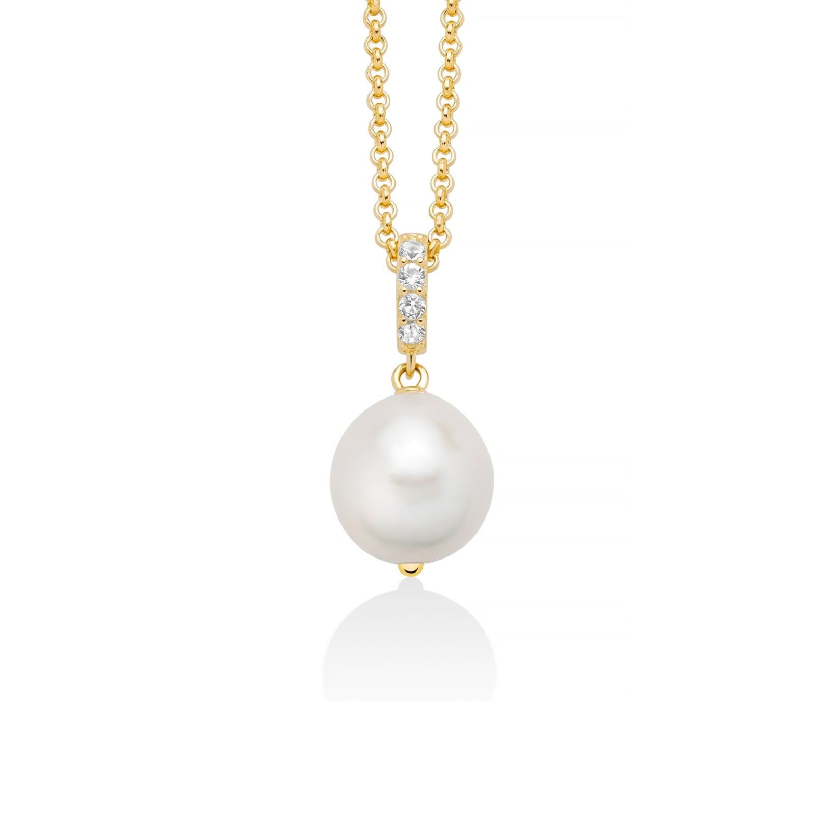 Collana donna Miluna Giochi di Perle argento dorato topazi bianchi 0,16ct perla 12/16 PCL6538G-1