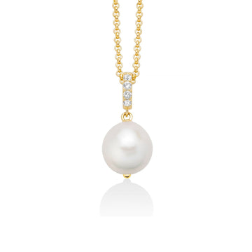 Collana donna Miluna Giochi di Perle argento dorato topazi bianchi 0,16ct perla 12/16 PCL6538G-1