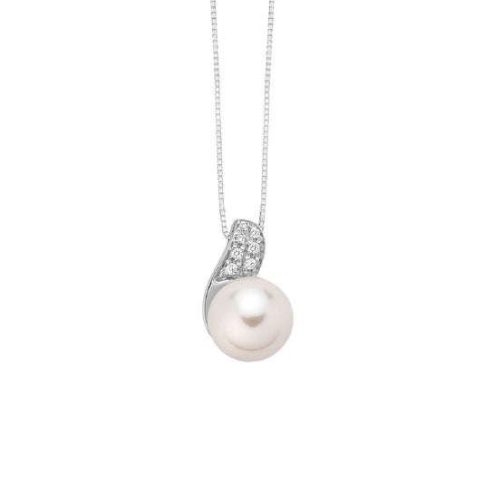 Collana donna Nimei in oro bianco perla Akoya 8-8,5mm e diamante 0,043ct PCL6550-1