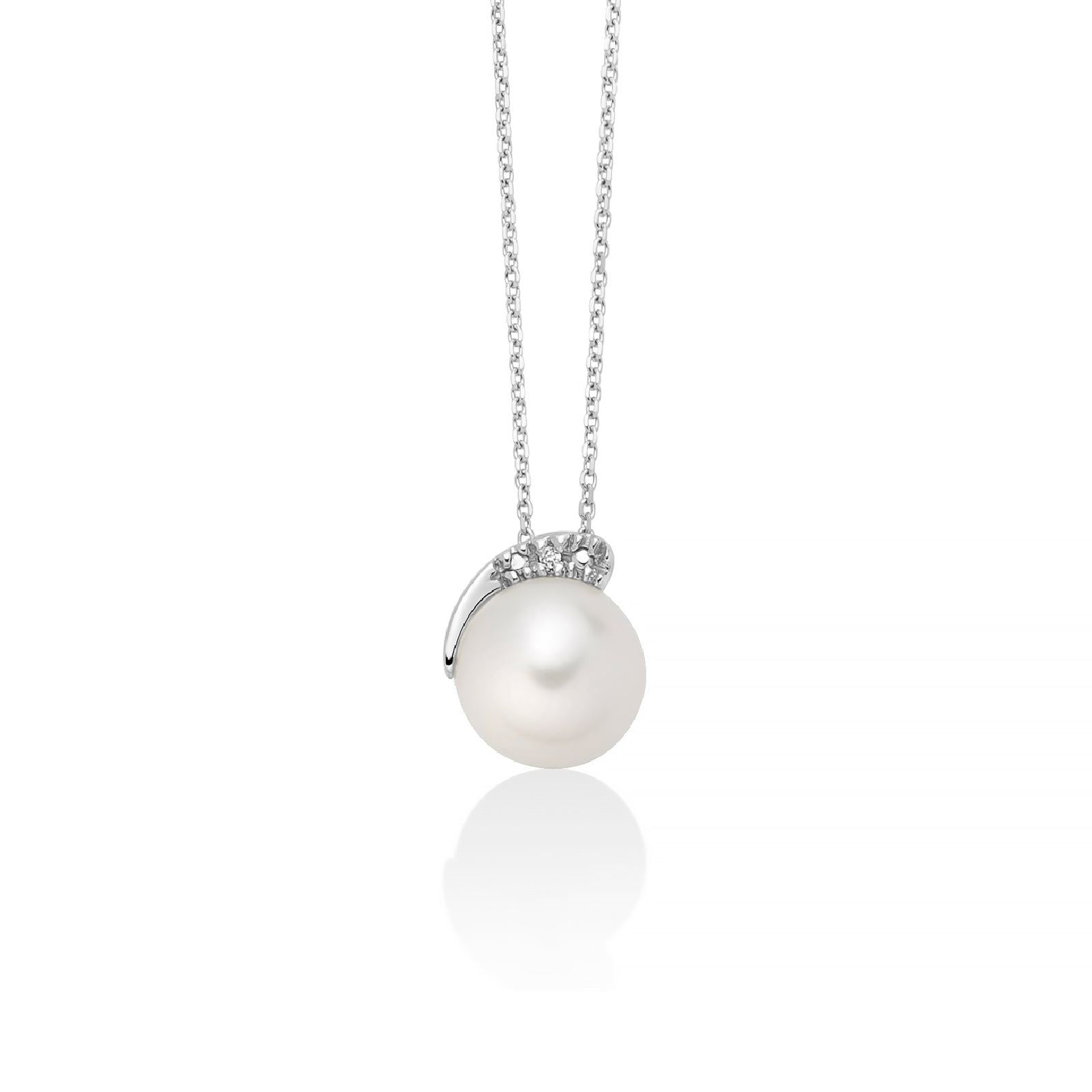 Collana donna Miluna Collier di Perle oro bianco un diamante 0,004ct e perla 8/8,5 PCL6554-1
