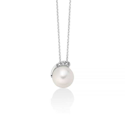 Collana donna Miluna Collier di Perle oro bianco un diamante 0,004ct e perla 8/8,5 PCL6554-1