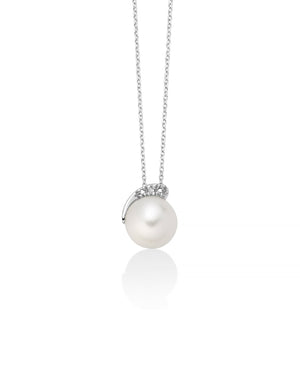 Collana con pendente da donna Miluna Collier di Perle in oro bianco 18kt con un diamante 0,004 e perla di 8/8,5 PCL6554