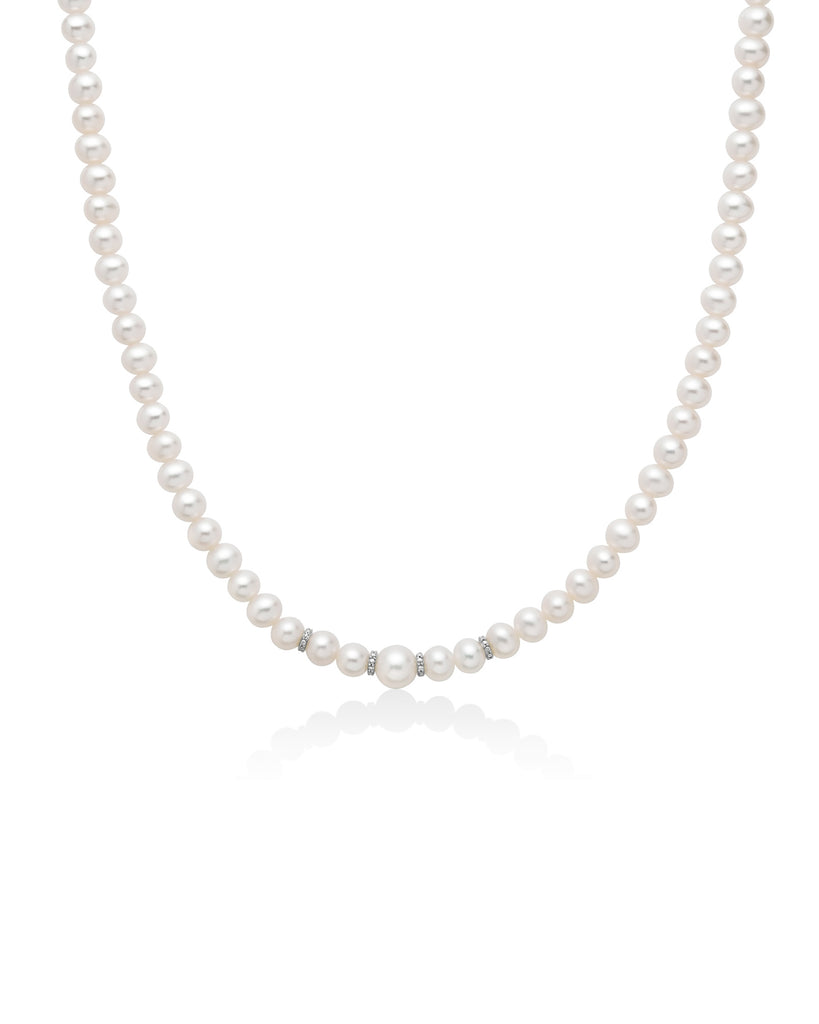 Collana donna Miluna Perle Boule e Fantasia in oro bianco con perle di diverse dimensioni e 6 diamanti di 0,0168ct PCL6558