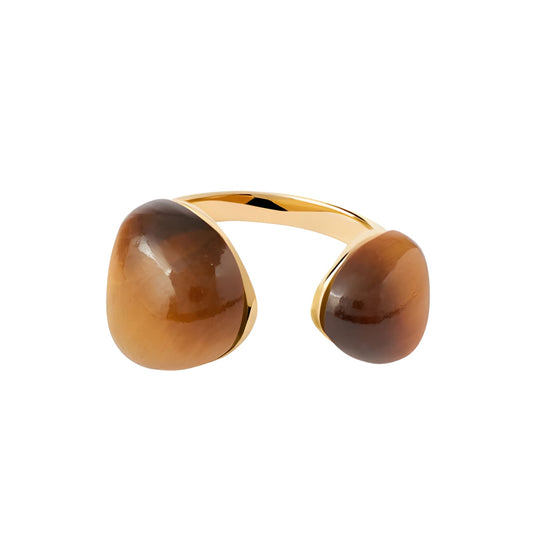 Anello PDPAOLA Tiger Eye Gravity placcato oro 18kt con quarzo 12