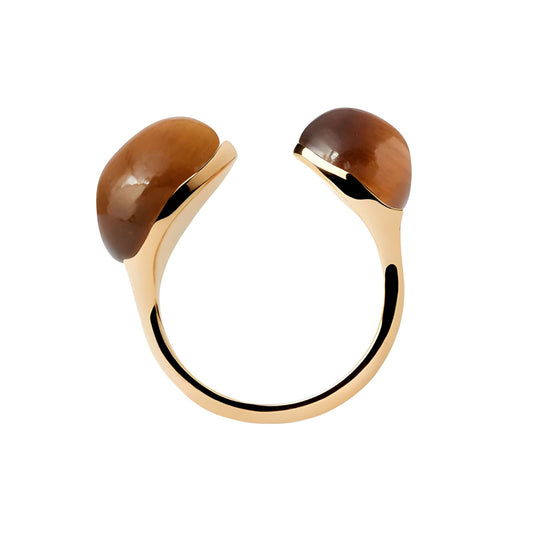 Anello PDPAOLA Tiger Eye Gravity placcato oro 18kt con quarzo 12