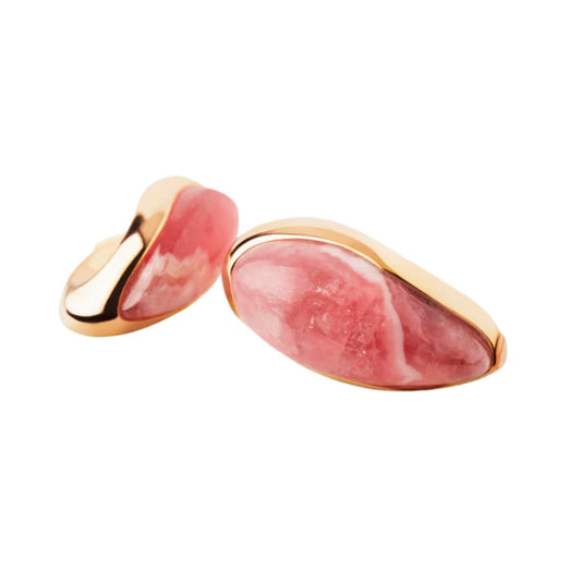 Orecchini cerchio PDPAOLA Rhodochrosite argento placcato oro MISURA UNICA