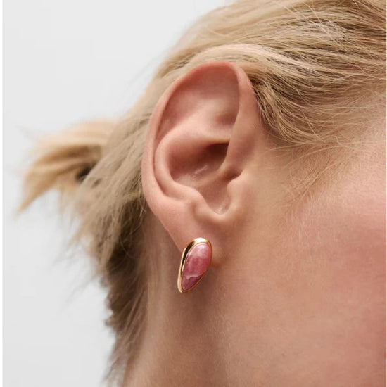 Orecchini cerchio PDPAOLA Rhodochrosite argento placcato oro MISURA UNICA