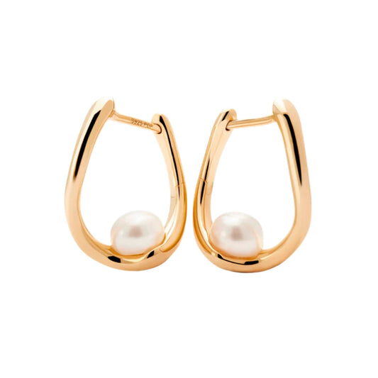 Orecchini cerchio PDPAOLA argento placcato oro 18kt con perla MISURA UNICA