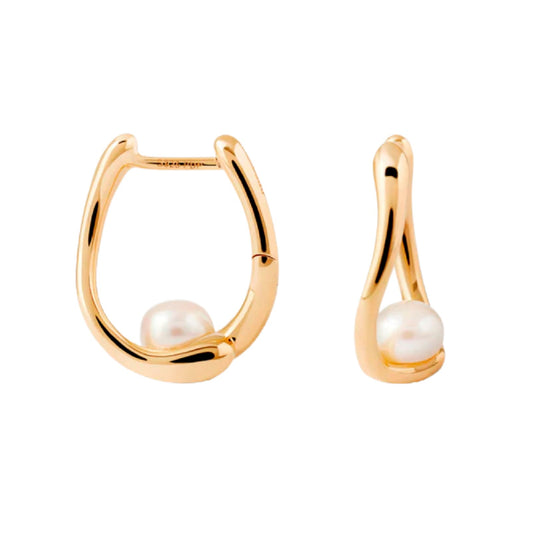 Orecchini cerchio PDPAOLA argento placcato oro 18kt con perla MISURA UNICA