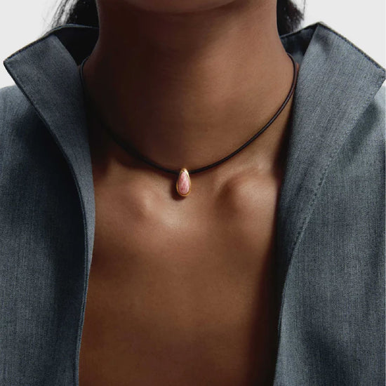 Collana PDPAOLA Rhodocrosite Luna argento dorato e pietra rosa MISURA UNICA
