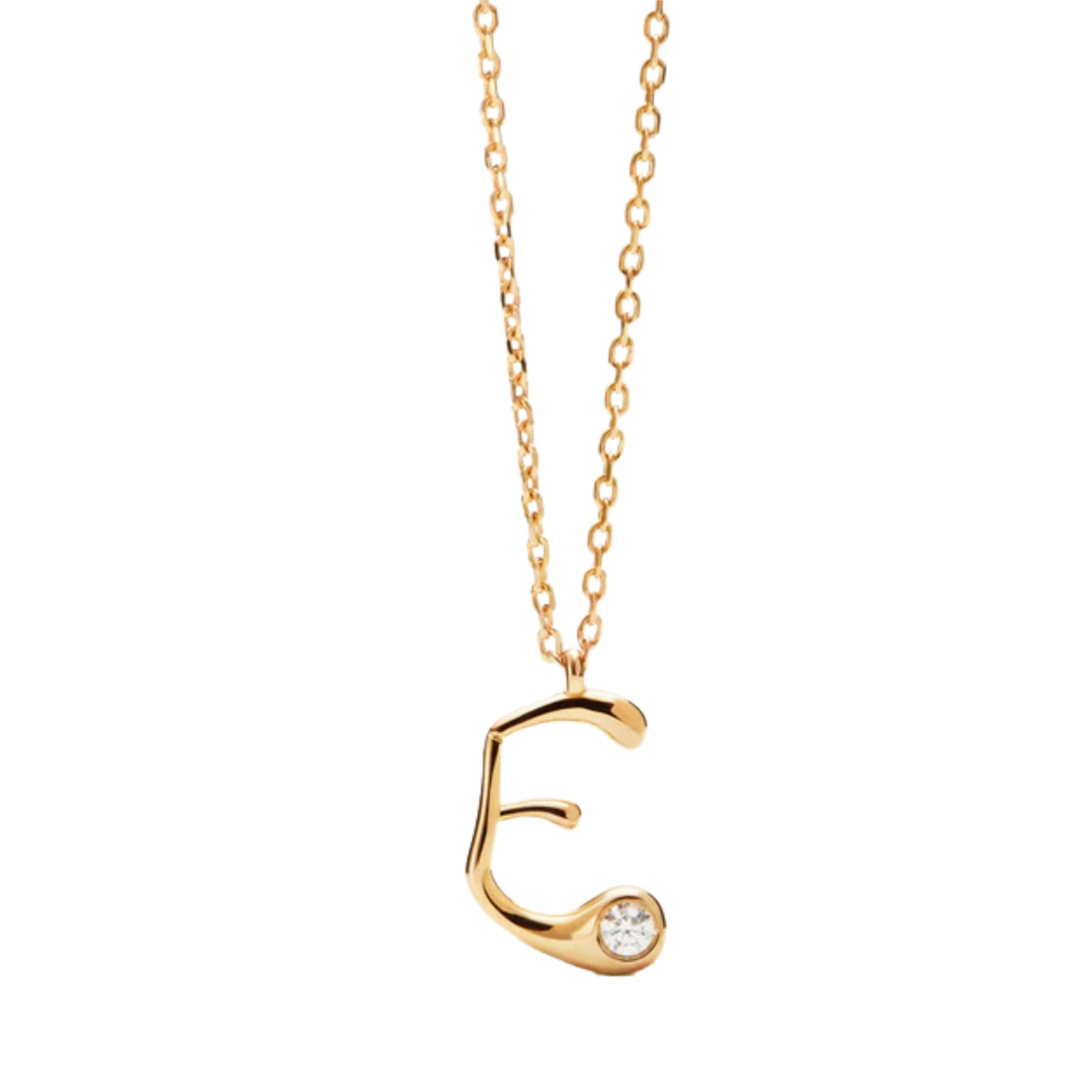 Collana PDPAOLA argento placcato oro 18kt e zircone lettera E MISURA UNICA