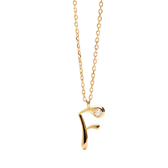 Collana PDPAOLA argento placcato oro 18kt e zircone lettera F MISURA UNICA