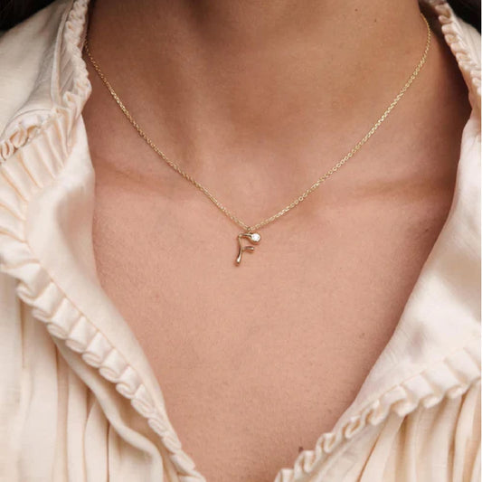 Collana PDPAOLA argento placcato oro 18kt e zircone lettera F MISURA UNICA