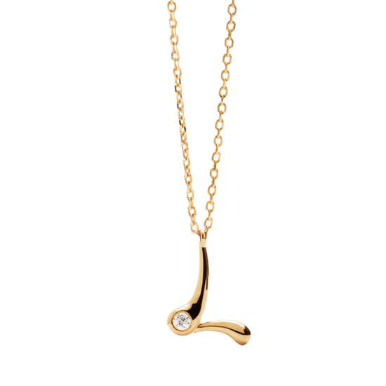 Collana PDPAOLA argento placcato oro 18kt e zircone lettera L MISURA UNICA