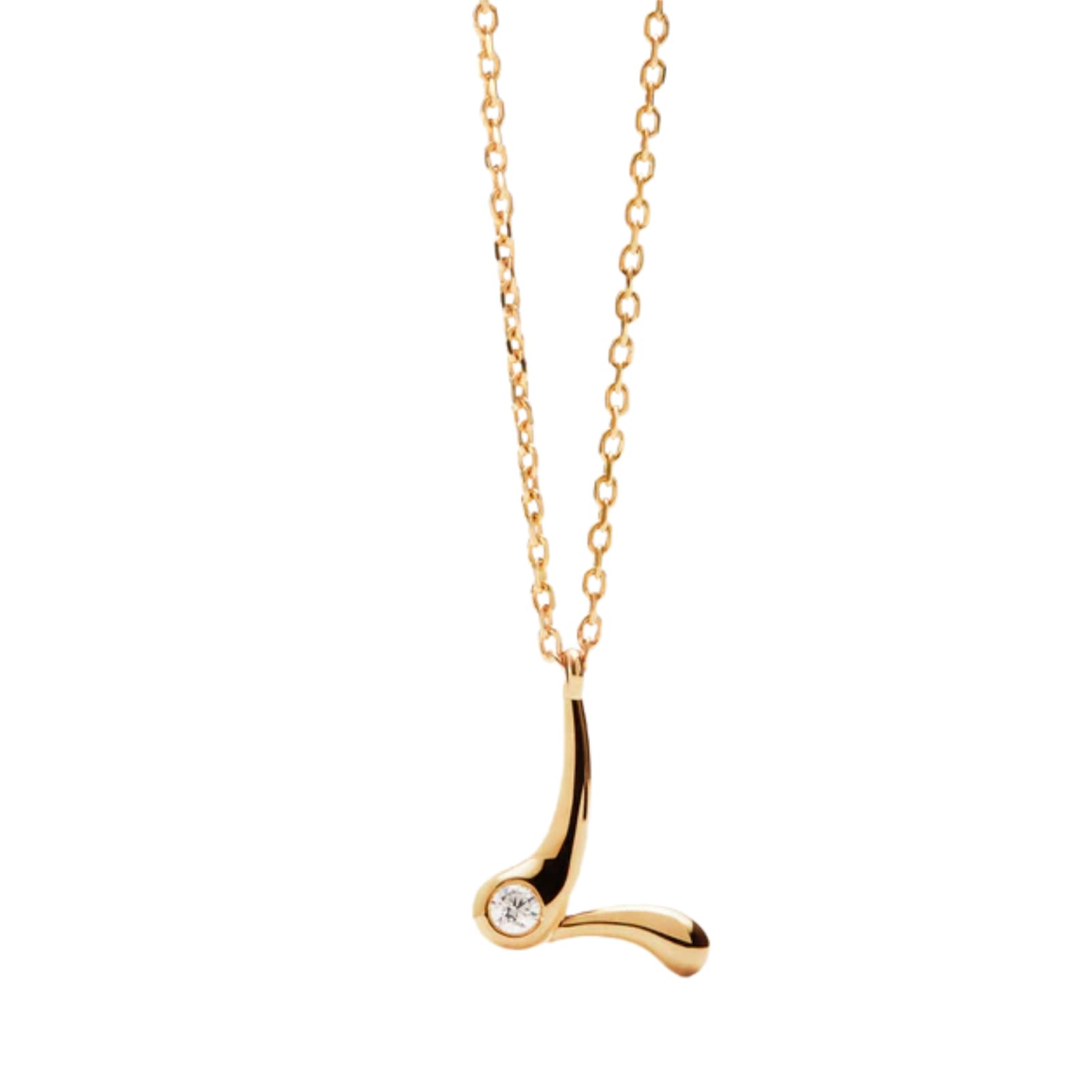 Collana PDPAOLA argento placcato oro 18kt e zircone lettera L MISURA UNICA