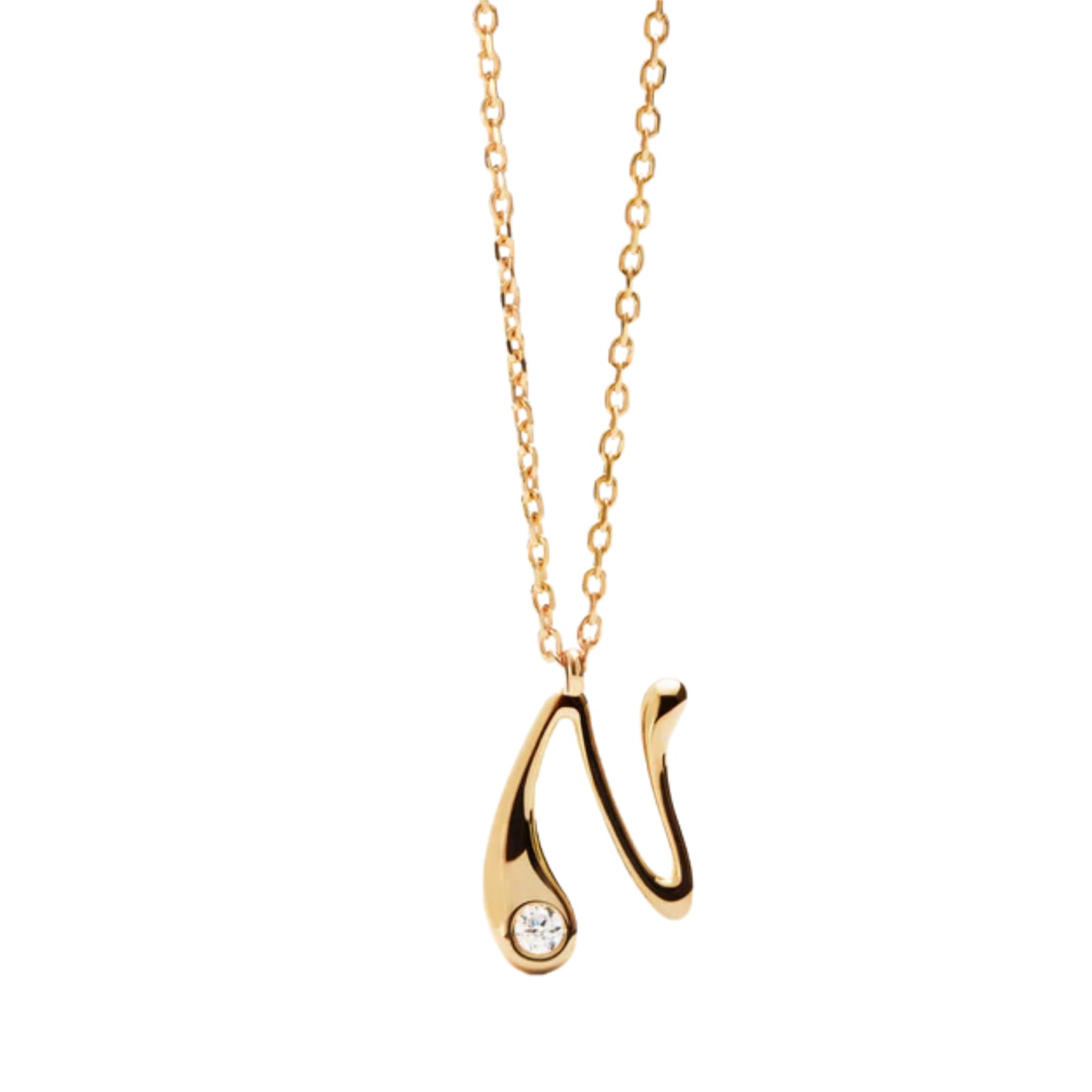 Collana PDPAOLA argento placcato oro 18kt e zircone lettera N MISURA UNICA
