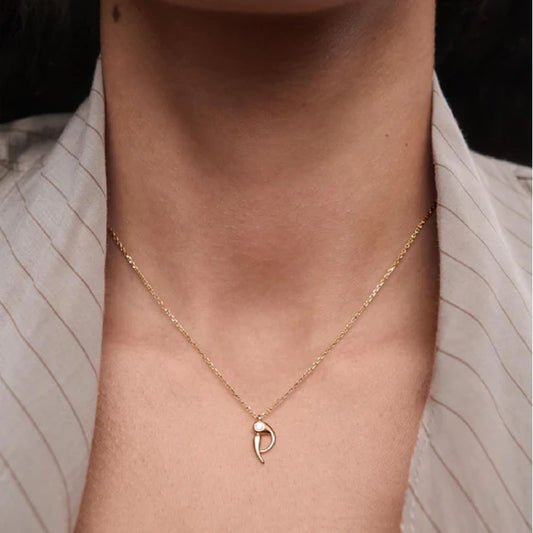 Collana PDPAOLA argento placcato oro 18kt e zircone lettera P MISURA UNICA