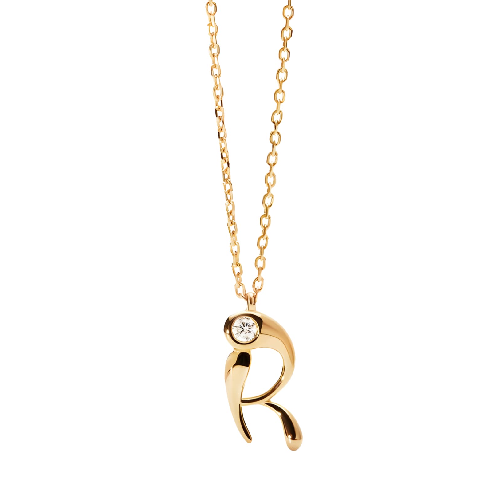 Collana PDPAOLA argento placcato oro 18kt e zircone lettera R MISURA UNICA