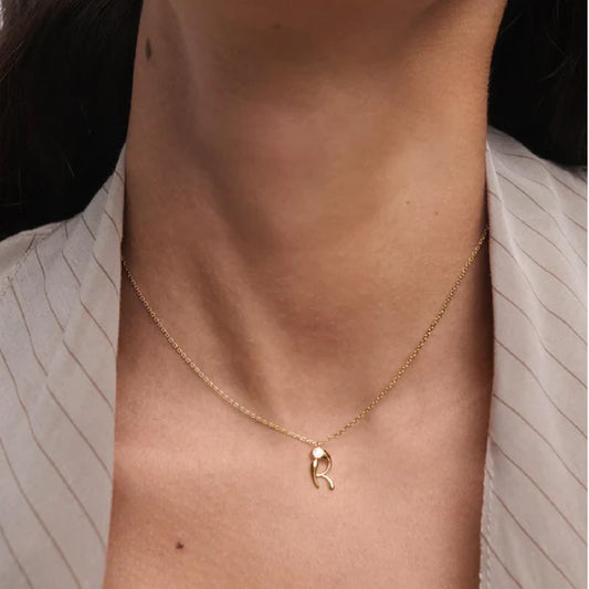 Collana PDPAOLA argento placcato oro 18kt e zircone lettera R MISURA UNICA