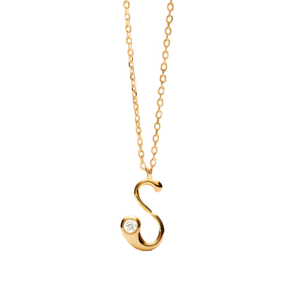 Collana PDPAOLA argento placcato oro 18kt e zircone lettera S MISURA UNICA