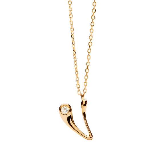 Collana PDPAOLA argento placcato oro 18kt e zircone lettera V MISURA UNICA
