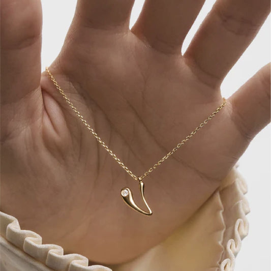 Collana PDPAOLA argento placcato oro 18kt e zircone lettera V MISURA UNICA
