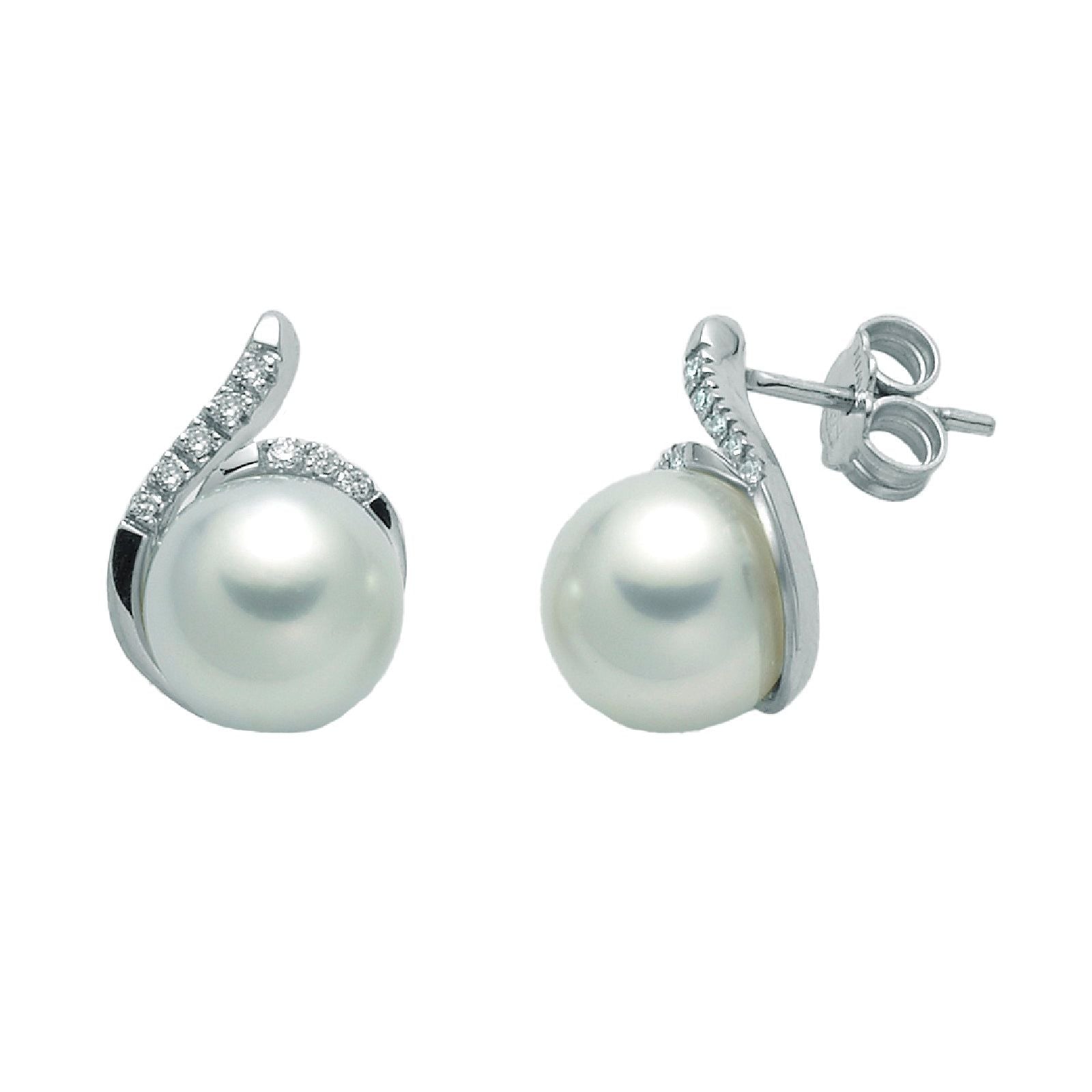 Orecchini donna Nimei South Sea oro bianco perla 9/10mm diamanti 0,088ct PER2372A-1