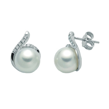 Orecchini donna Nimei South Sea oro bianco perla 9/10mm diamanti 0,088ct PER2372A-1