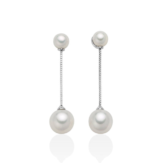 Orecchini donna Miluna di Perle oro bianco due perle 5,5/ 6 e due perle 8,5/9 PER2573-1