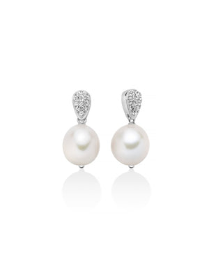 Orecchini pendenti da donna Miluna Giochi di Perle in argento 925 con 22 topazi 0,56ct e perle barocche 12/14 PER2739B