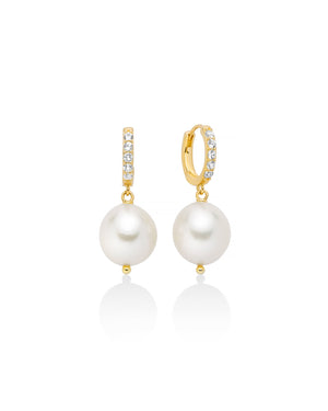 Orecchini pendenti da donna Miluna Giochi di Perle in argento 925 dorato con 10 topazi 0,4ct e perle barocche 12/14 PER2740G