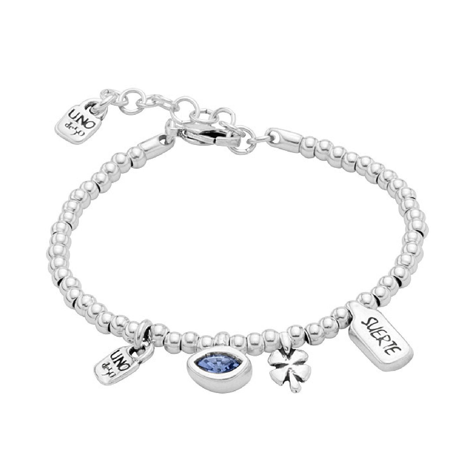 Bracciale donna Uno de 50 lega metallica lucchetto quadrifoglio cristallo blu PUL2255AZUMTL0M-1