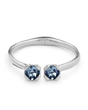 Bracciale rigido aperto da donna della collezione Uno de 50 Charismatic Aura Blue in lega metallica con due cristalli blu PUL2357AZUMTL0M