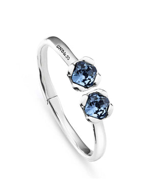 Bracciale rigido aperto da donna della collezione Uno de 50 Charismatic Aura Blue in lega metallica con due cristalli blu PUL2357AZUMTL0M