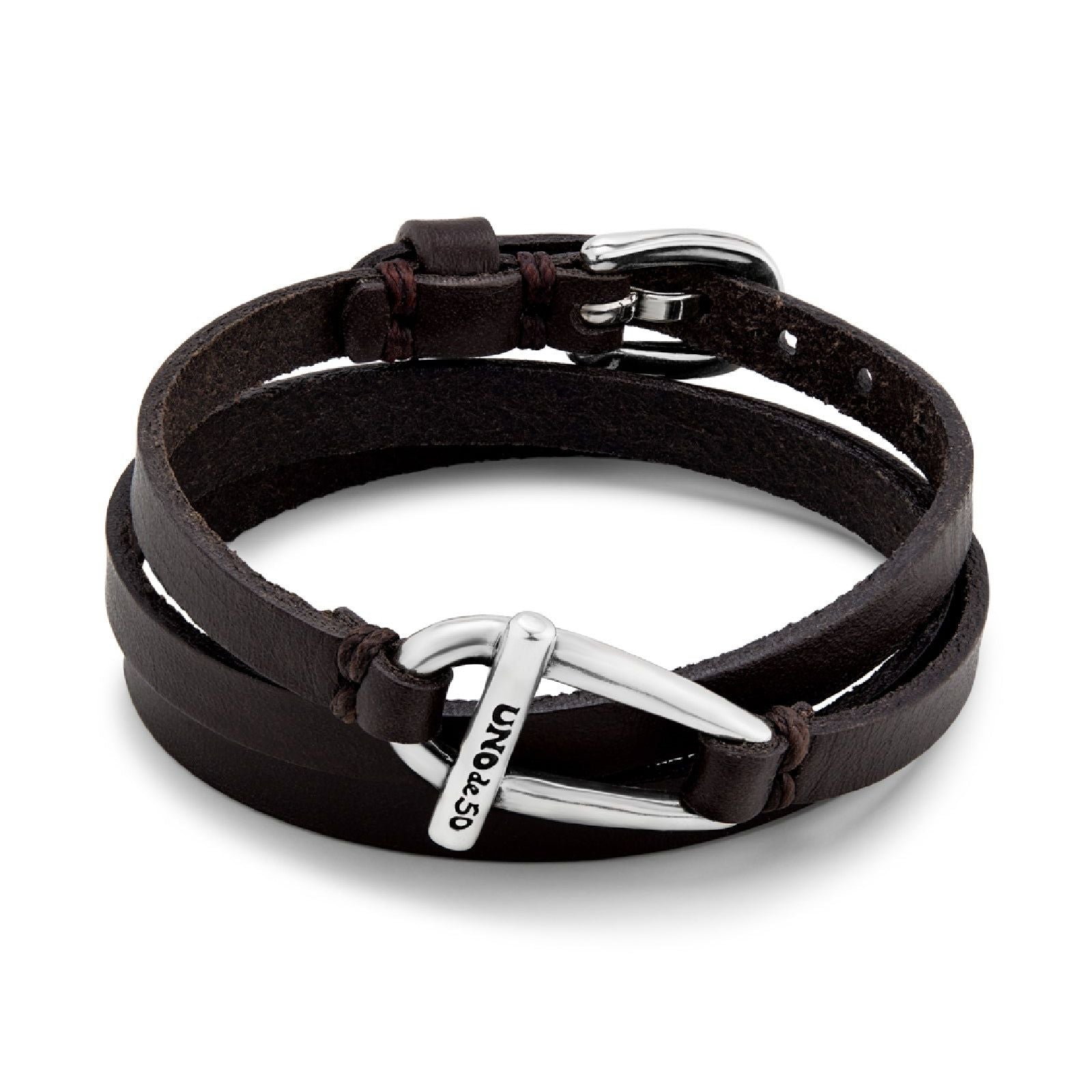 Bracciale unisex Uno de 50 Youthful in cuoio marrone e staffa lega metallica PUL2419MARMTL0M-1