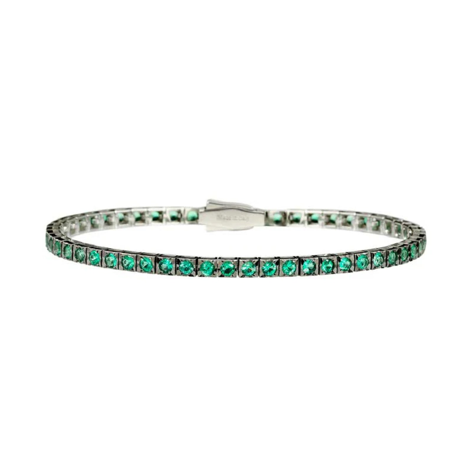 Bracciale tennis Recarlo in oro bianco 18kt con smeraldi 17 cm