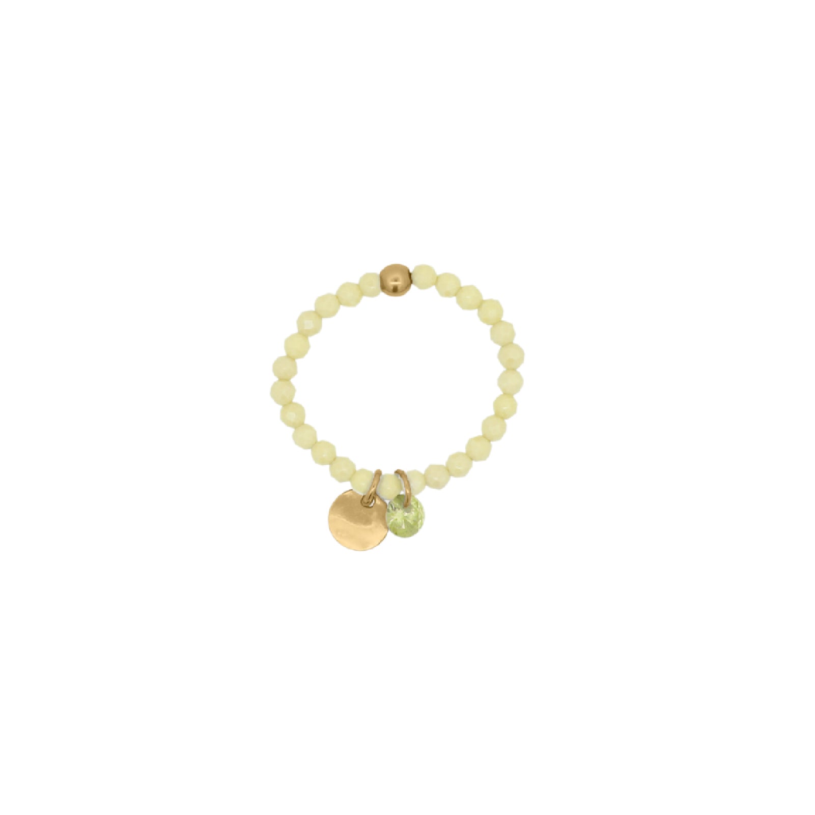Anello elastico Rue Des Mille con zirconi verdi e medaglietta