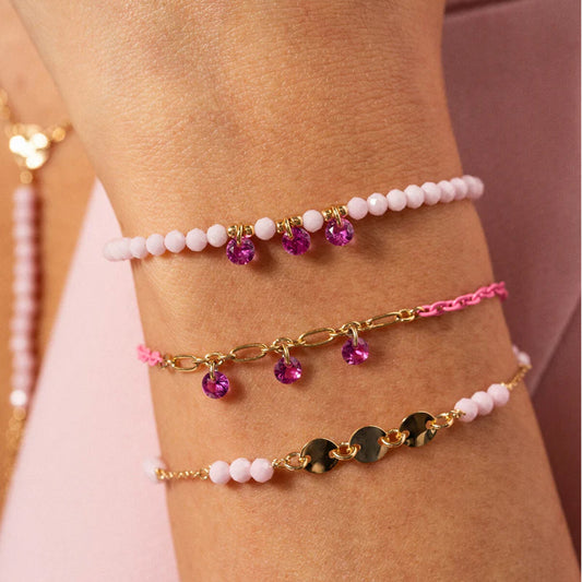 Bracciale elastico Rue Des Mille con sferette e zirconi rosa