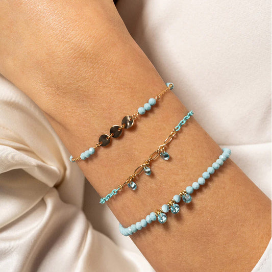 Bracciale elastico Rue Des Mille con sfere e zirconi turchesi