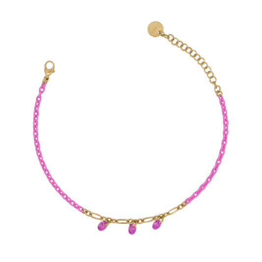 Bracciale Rue Des Mille argento con vernice e zirconi rosa