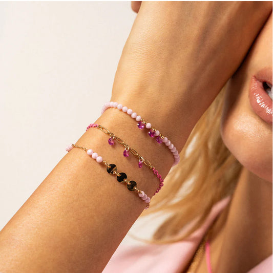 Bracciale Rue Des Mille argento con vernice e zirconi rosa