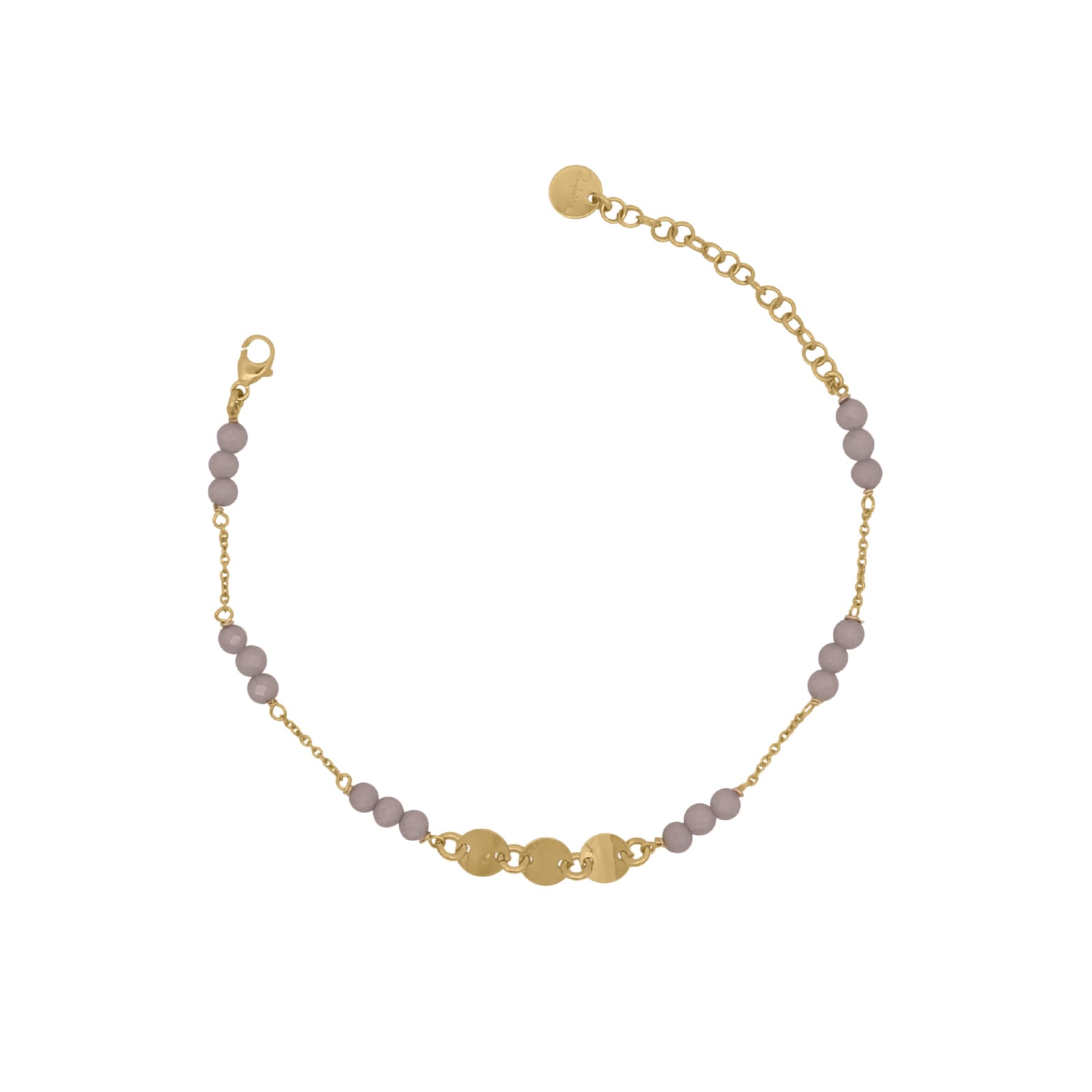 Bracciale donna Rue Des Mille argento dorato e sfere marroni Regolabile 15-18 cm
