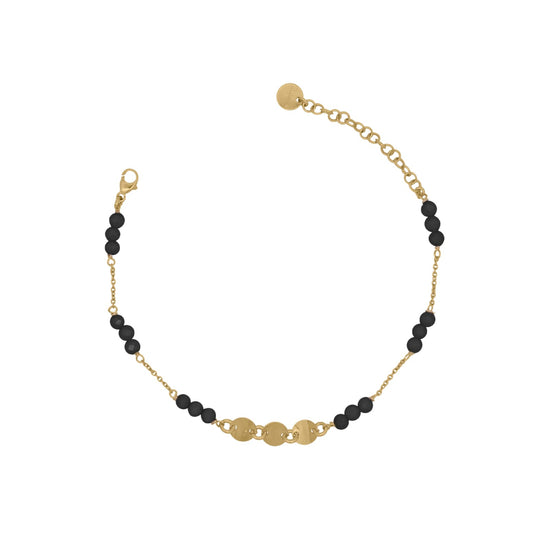 Bracciale donna Rue Des Mille argento dorato e sfere nere Regolabile 15-18 cm
